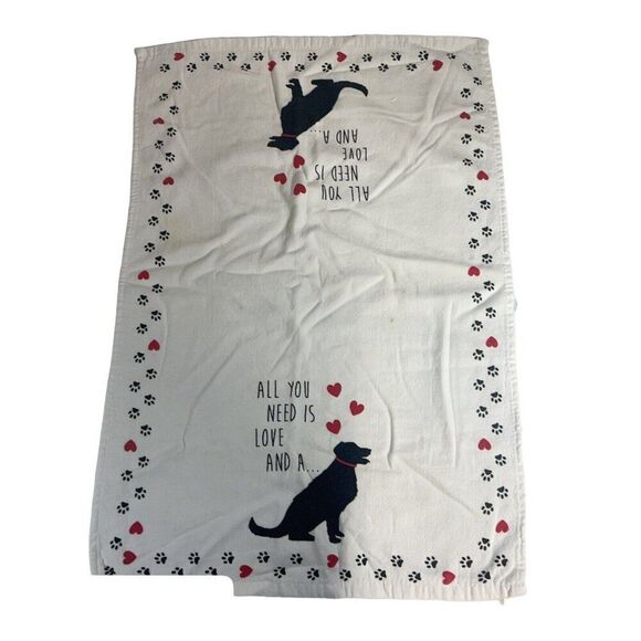Casaba All you need is Love + Dog Kitchen bath hand towel black white hearts red - Picture 6 of 7
